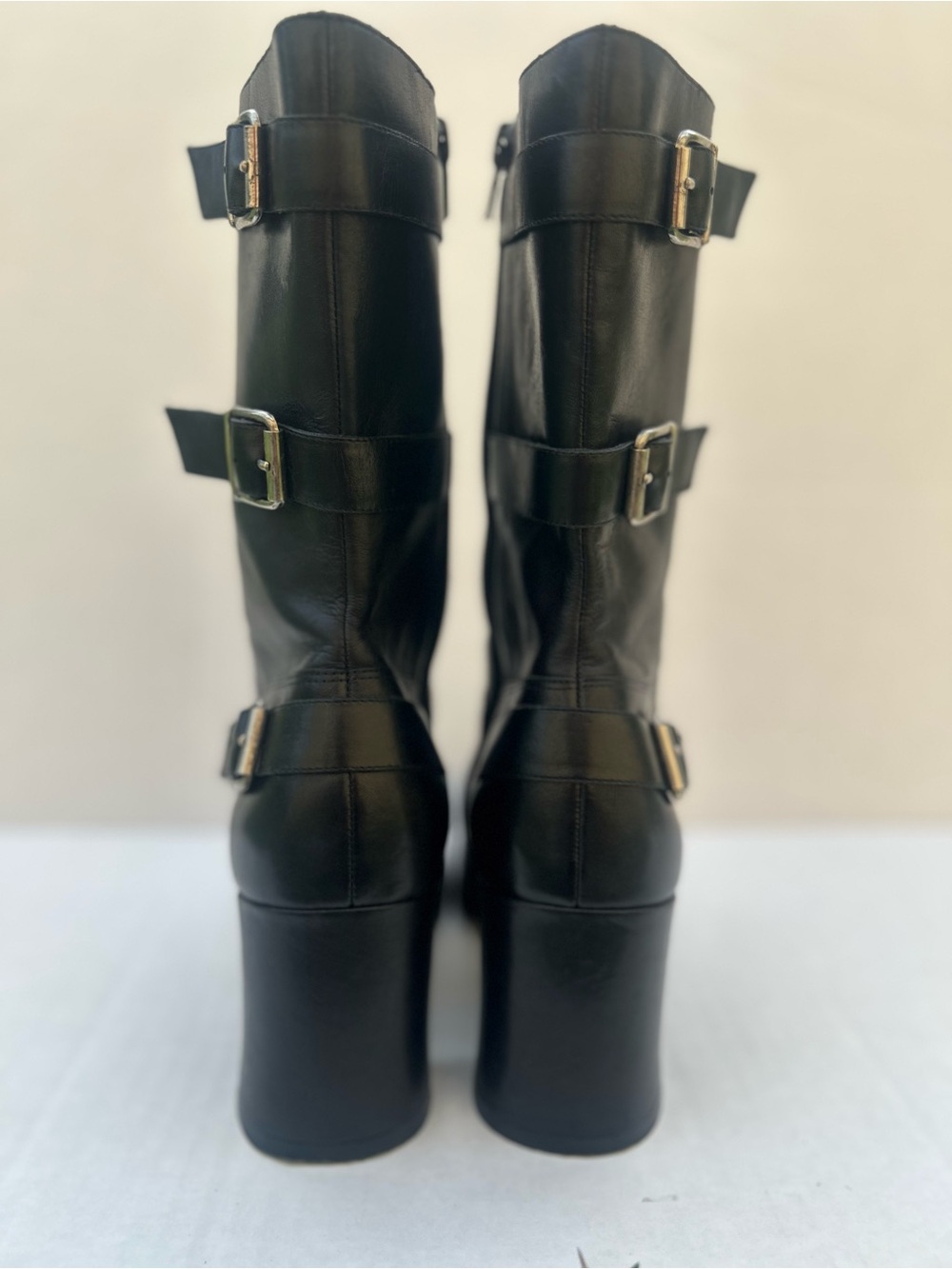 Steve Madden Masson Getit Vintage Black Leather Buckle Square Toe Boots 7.5 - Picture 4 of 6